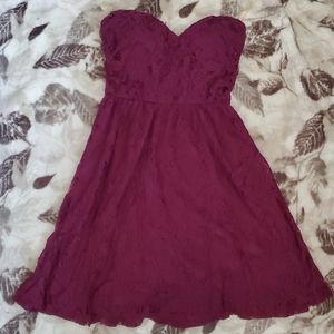 Purple lace strapless dress